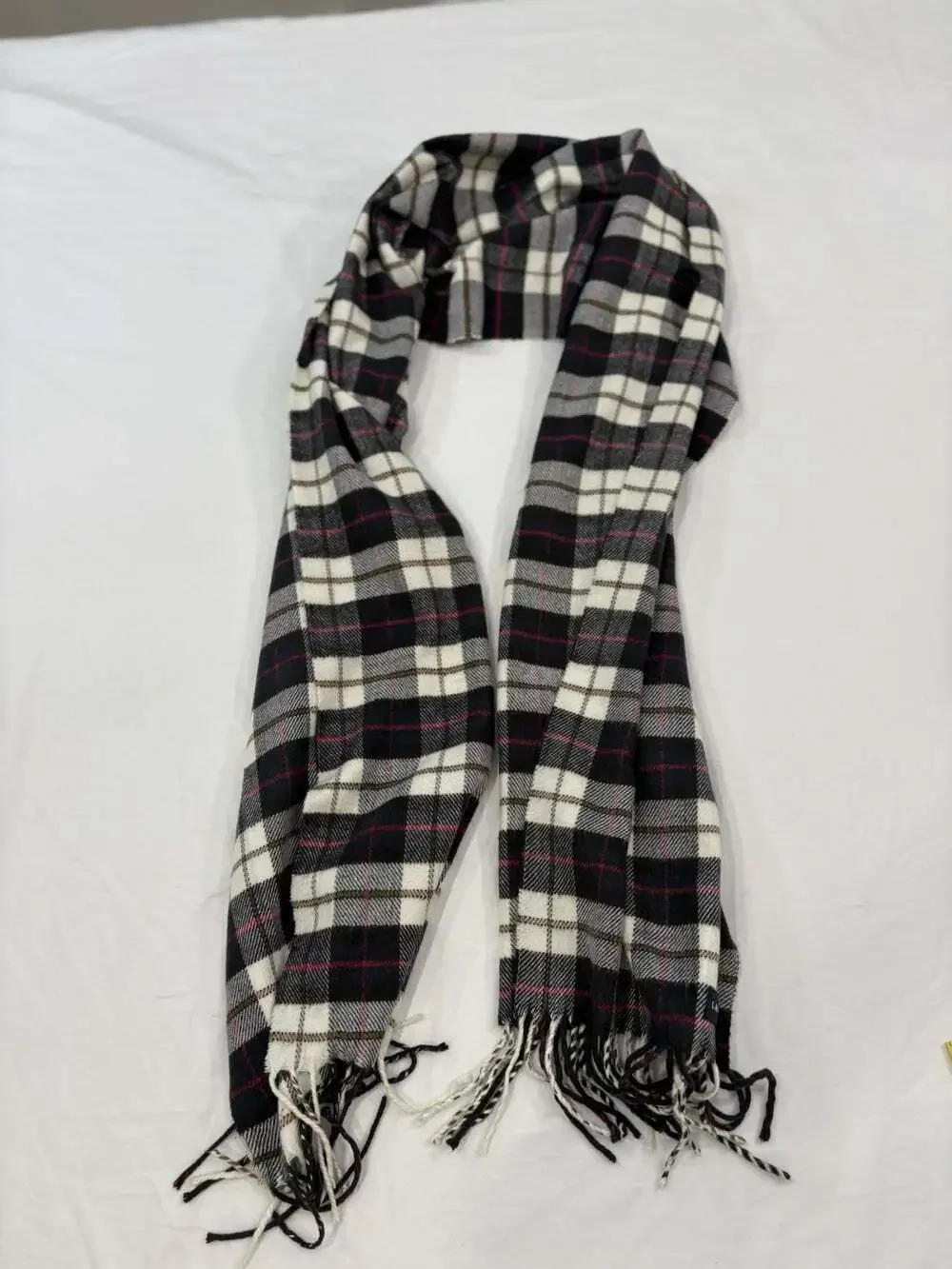 Lands' End Women's Soft Warm Scarf Blue Beige Pink Plaid Fringe 72